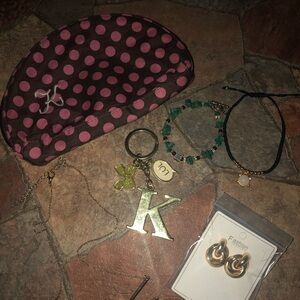 Polka Dot Pouch with K Jewelry Set